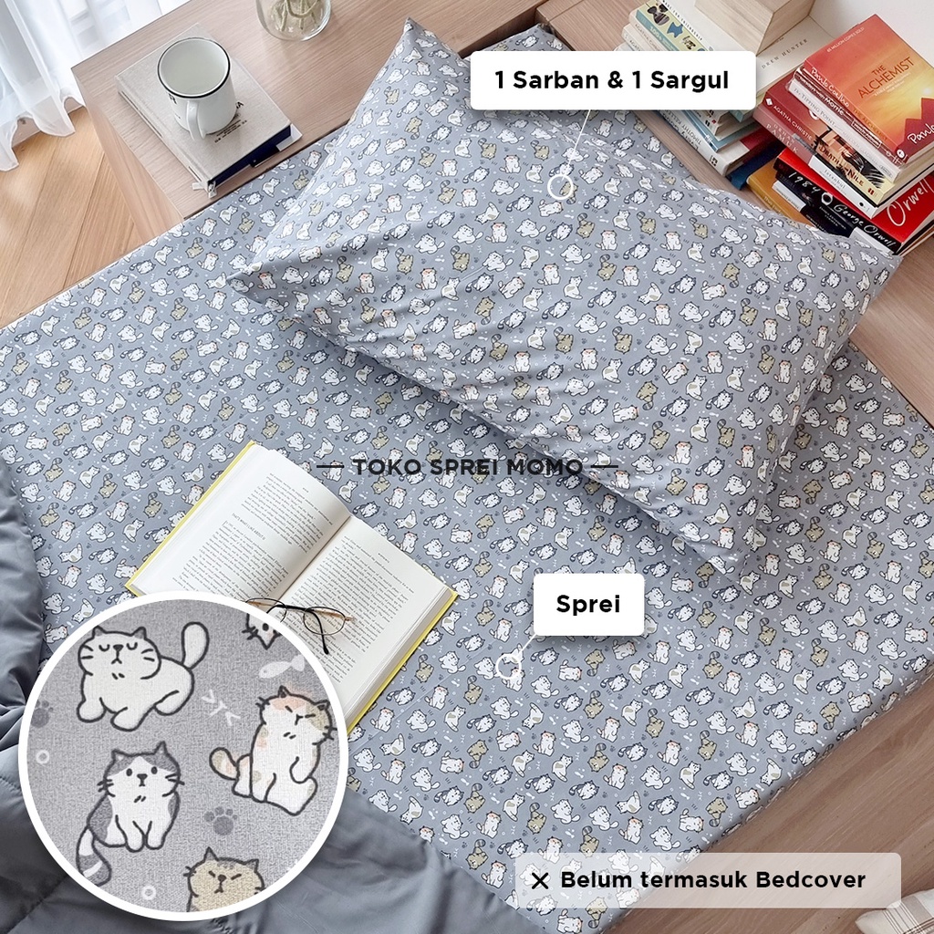 Sprei Set Kucing Meong MOMO - Ukr 90, 100 dan 120 x 200