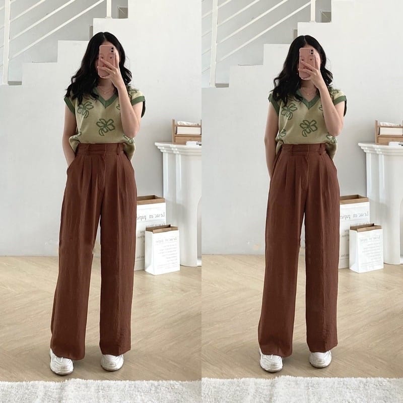 LOOSE PANTS - CELANA KULOT CRINKLE HIGHWAIST WANITA CULLOTE PANT 3412 - HIGHWAIST PANTS - KULOT CRINKLE PREMIUM - WIDE LEG PANTS - CULLOTE HIGHWAIST – HIGHWAIST- CELANA KULOT – CULLOTE - KULOT - CELANA WANITA KEKINIA