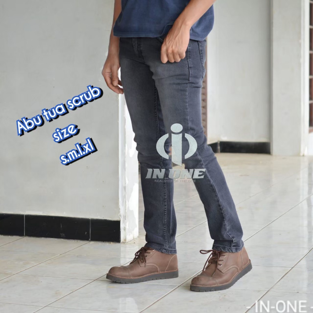 Jeans IN ONE ORIGINAL Celana jeans Panjang Pria Celana jeans warna Abu tua scrub Seri Art INJP623