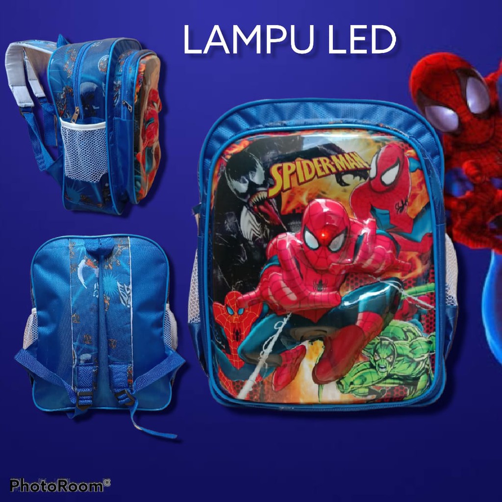 rangsel anak tk laki-laki spiderman lampu led menyala