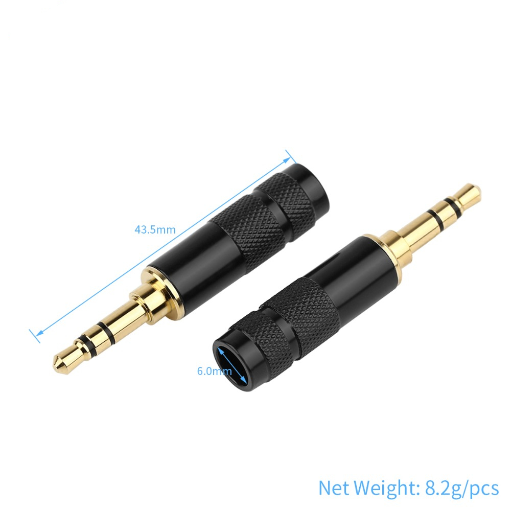 3.5mm 3 / 4 Poles Earphone Plug Straight Audio Jack Headphone 6.0mm Stereo Adapter Gold Plated Male Solder Line Connector