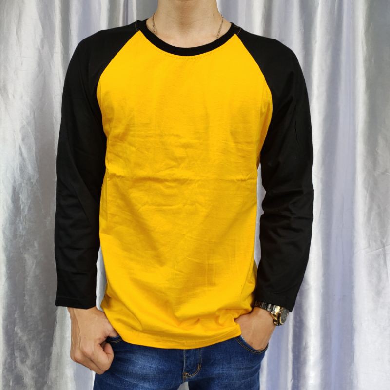 Kaos polos raglan KUNING-HITAM dewasa uk M L XL XXL