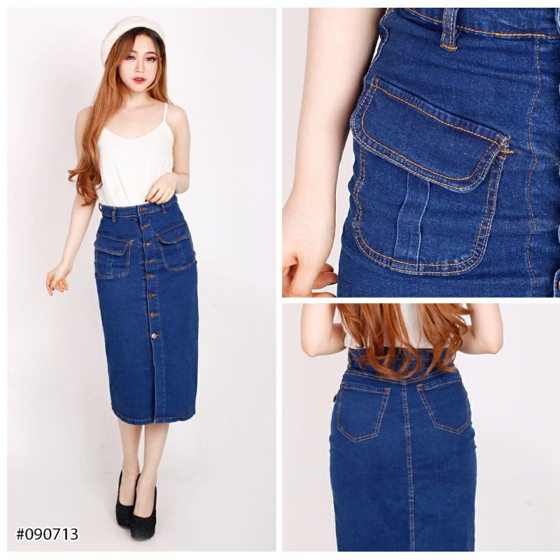 Rok Jeans Wanita Kancing Depan Modis