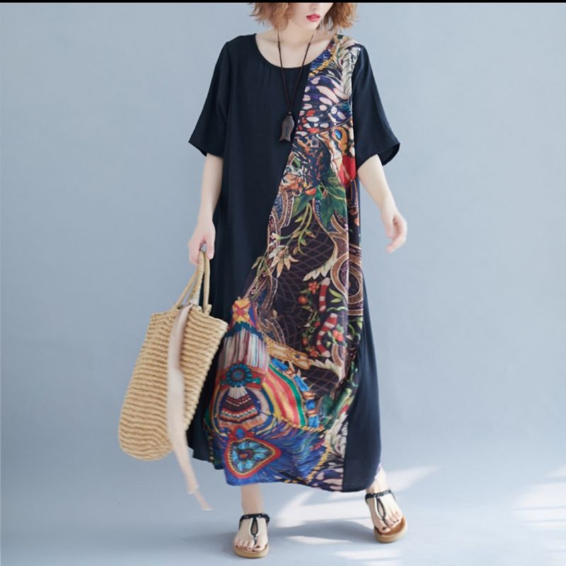 MDLV ~ 73006 Divania Loose Dress Oversize Dress Maxi Long Dress Fashion Import