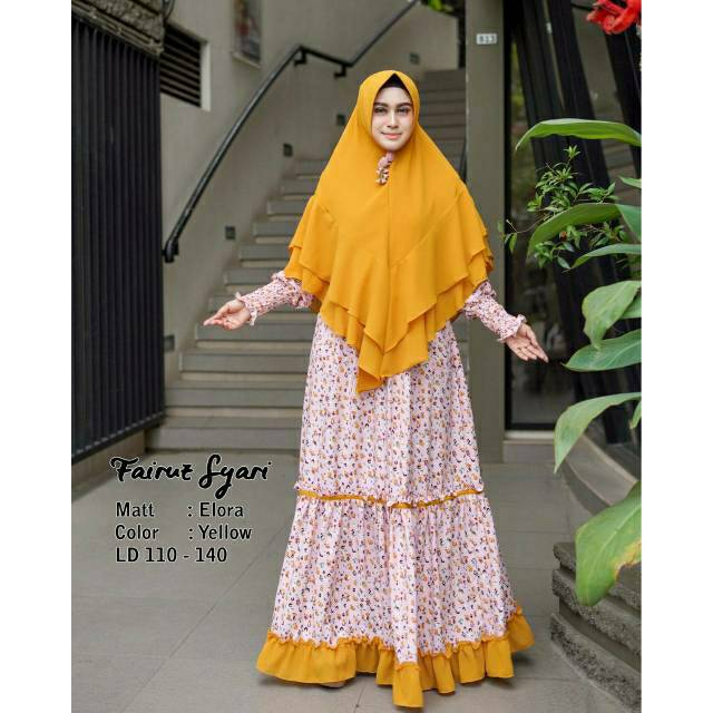 Humaira99 Gamis syari motif bunga2 kecil mix ceruty maxi busui set khimar syari Alifiya