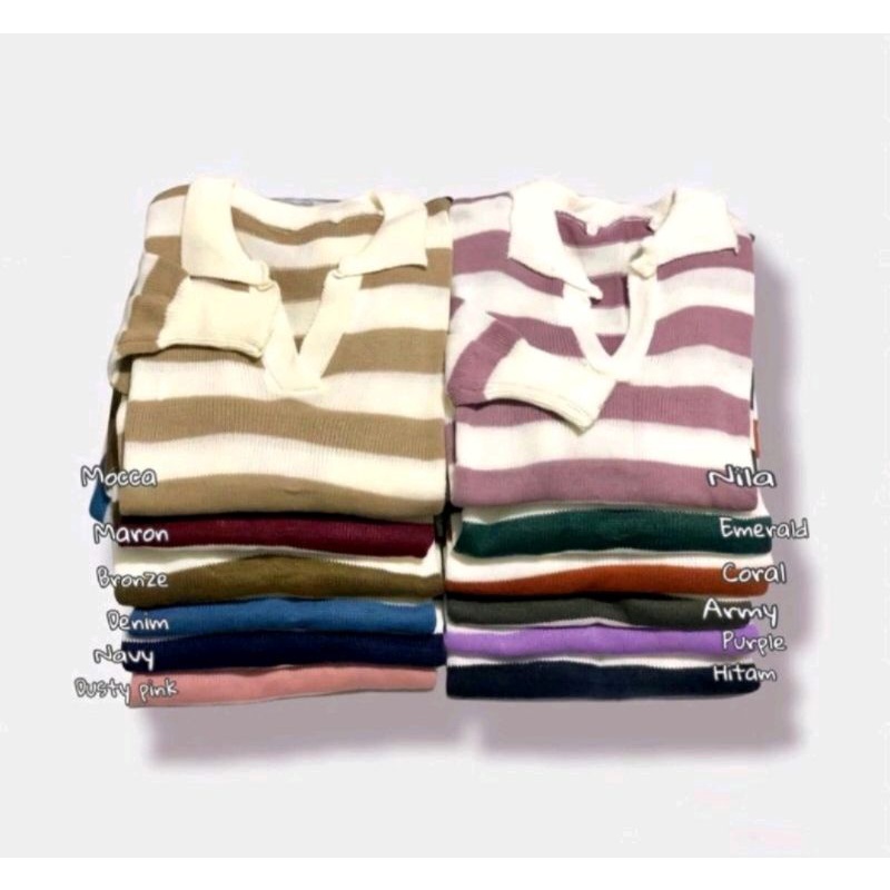 Crop Rajut Sweater Thania blaster  Strip Sweater Rajut korea wanita