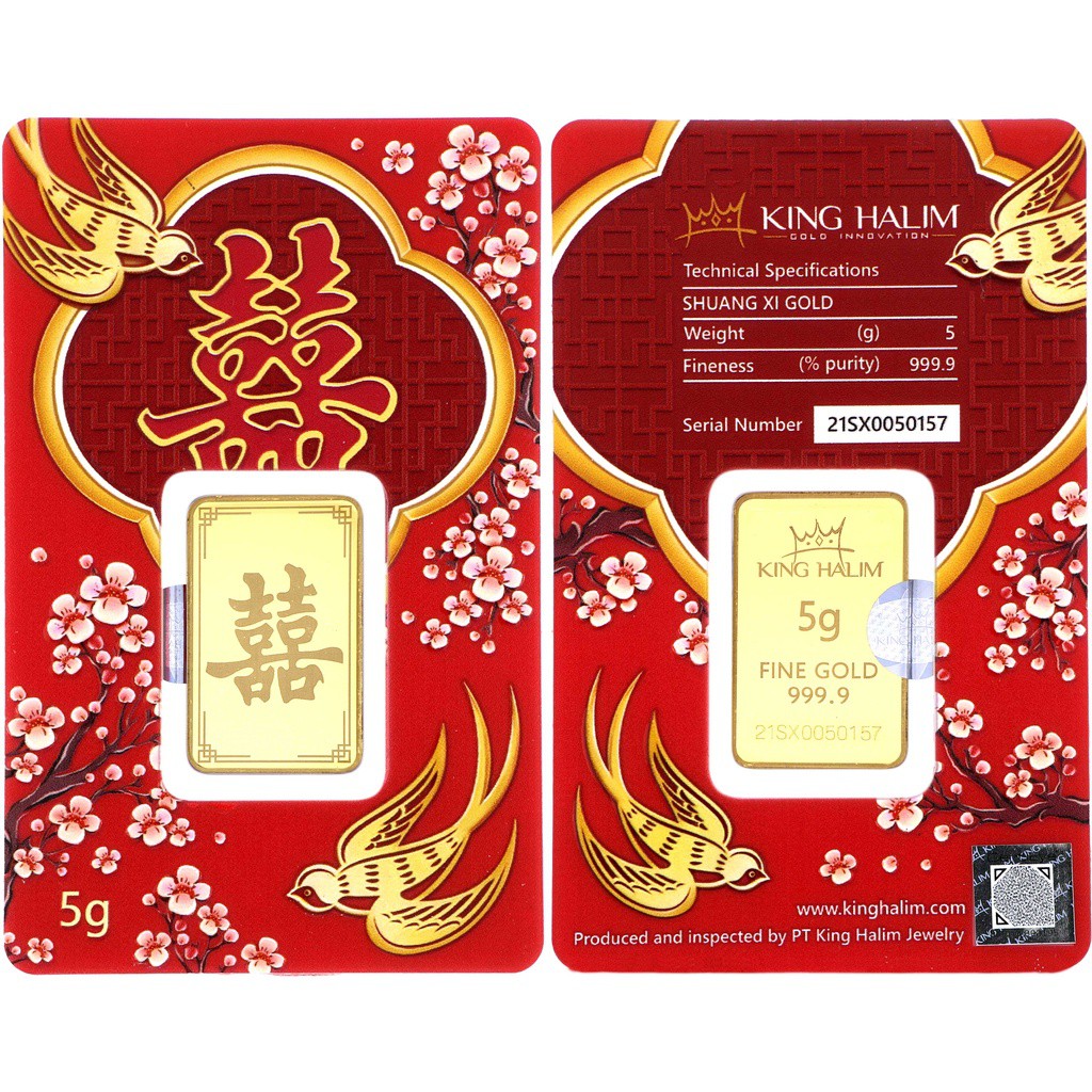 Logam Mulia King Halim / LM KH &quot;Shuang Xi / Double Happiness&quot; 24K 5 gram - SDW Gold -