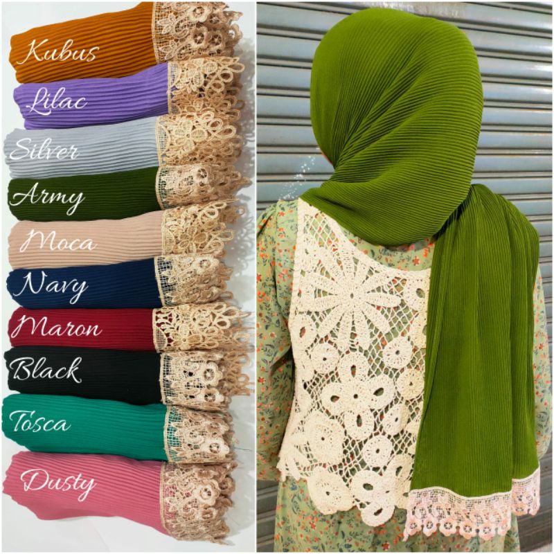 HIJAB PASMINA PLISKET CERUTI RENDA / PASMINA PLISKET RENDA BESAR SABILLA