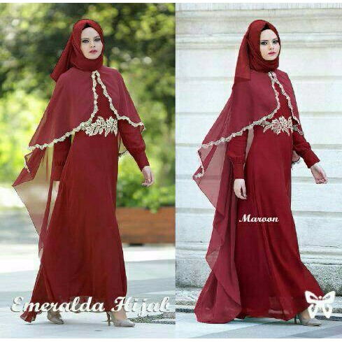 DeltaRA Emeralda Maroon Busana Muslim Pesta Wanita Gamis Pesta terbaru