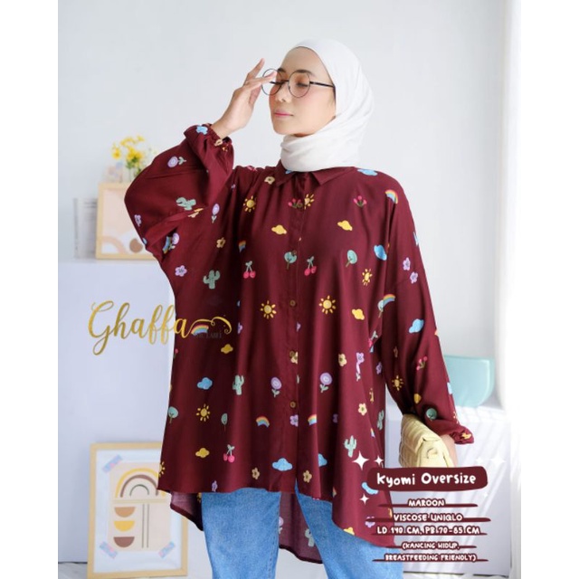 Blouse motif / Kyomi oversize maroon by ghaffa the label / Oversize muslimah warna maroon