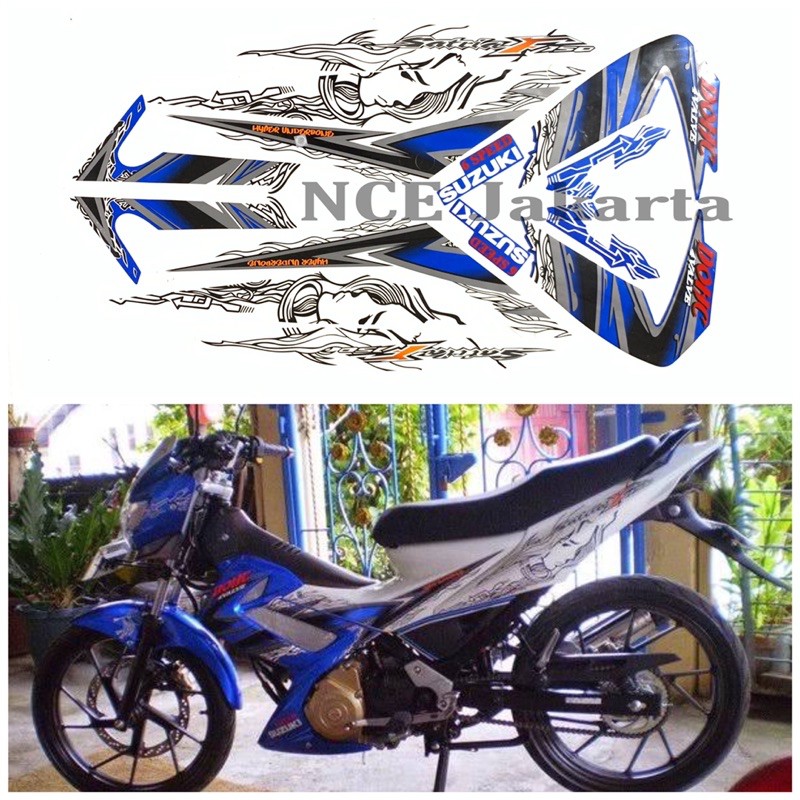 STIKER STRIPING SATRIA F 2011 BIRU PUTIH MOTIF CW