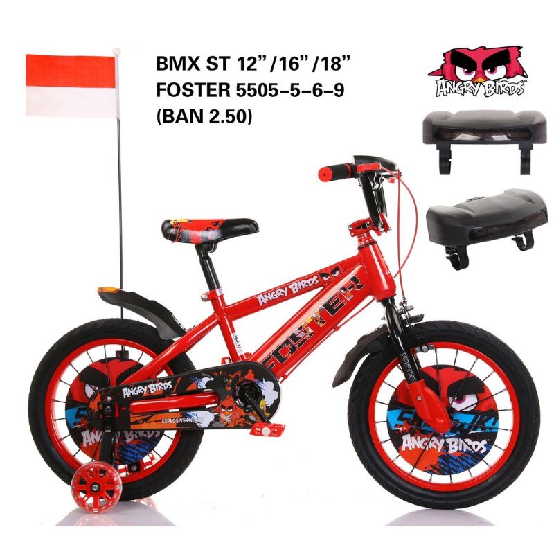 Sepeda Anak Bmx Foster Ukuran 16 &amp; 18 Inch Lampu Musik Ban Jumbo 2.40