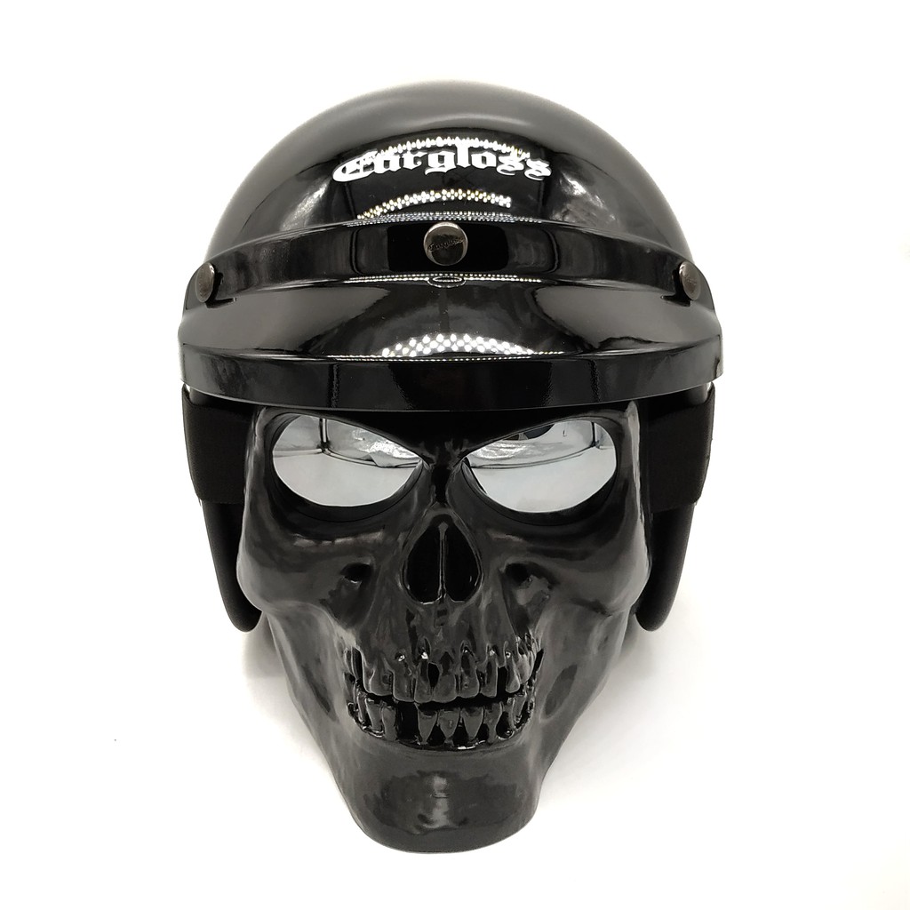 Helm Retro Cargloss + Goggle Mask Skull ( Half Face / Goggle Mask / Bogo / Klasik / Vespa )