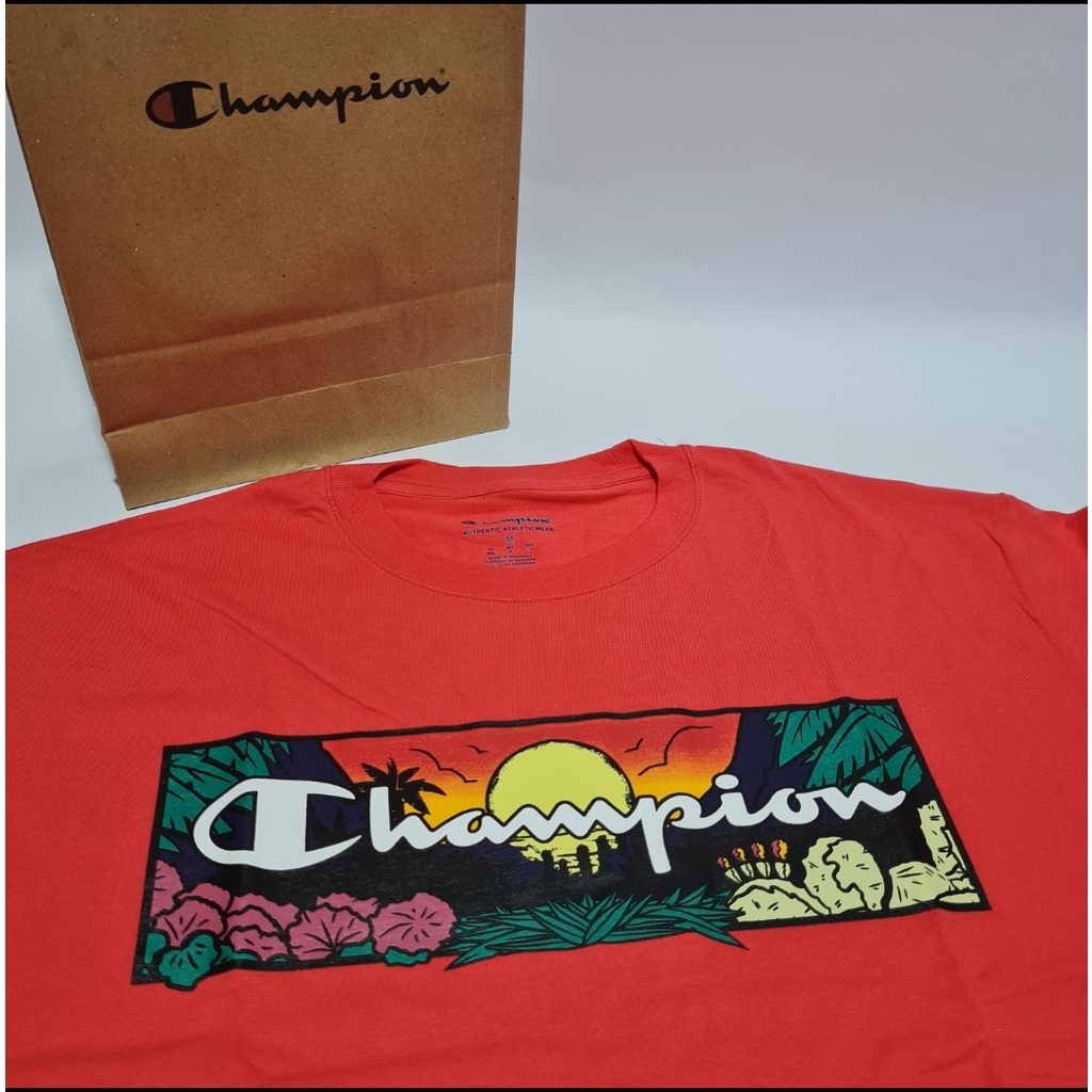 Champion Red Sunset Printed T-shirt / Kaus Champion Athleticwear  original