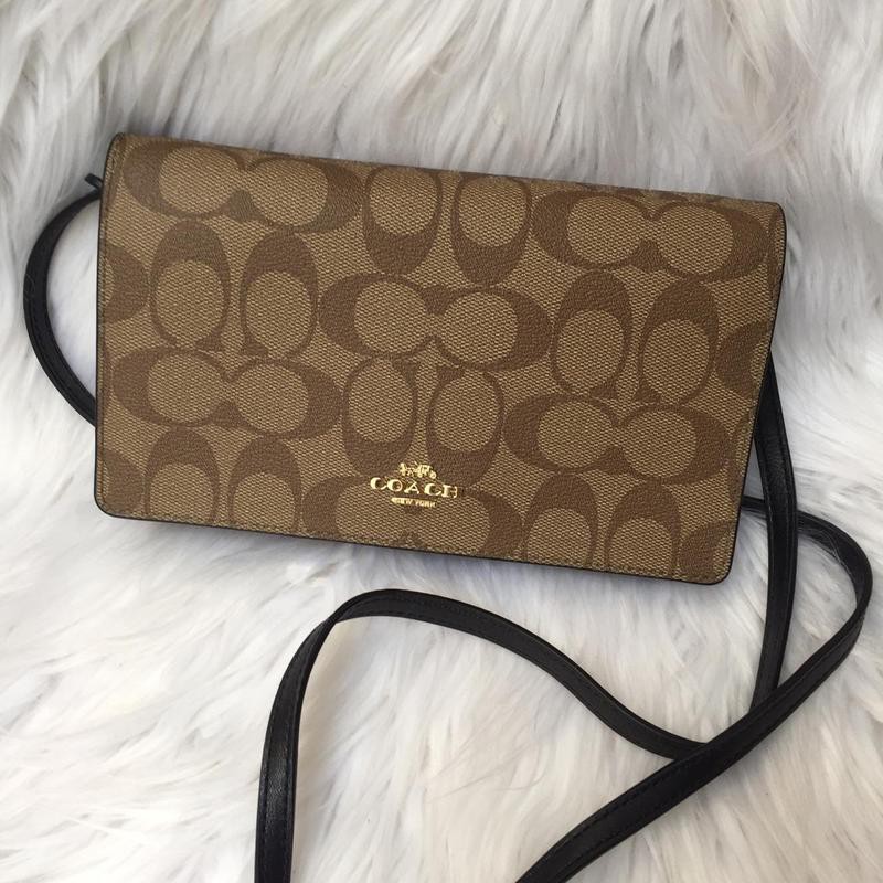 tas coach hayden foldover crossbody clutch khaki black f76769