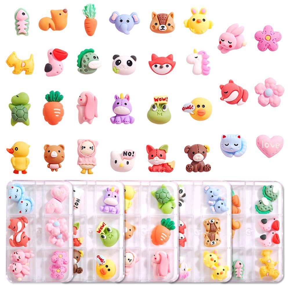 AUGUSTINA Agustinina Hewan Nail Art Perhiasan Resin Jepang Bunga Cinta Kelinci Kura-Kura DIY Aksesoris Kuku