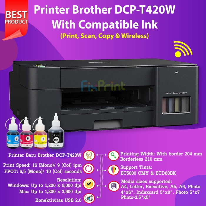 Printer Brothr DCP-T220 DCP T220 Pengganti T310 Tinta BTD60Bk BT5000