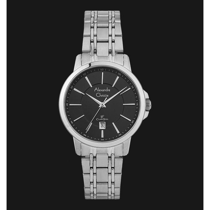 Jam Tangan Wanita Alexandre Christie AC 8636 LD BSSBA Silver dial Black Stainless Original