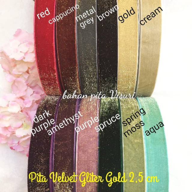 Pita Velvet Gliter Gold 2,5 cm per 1 yard (90 cm)