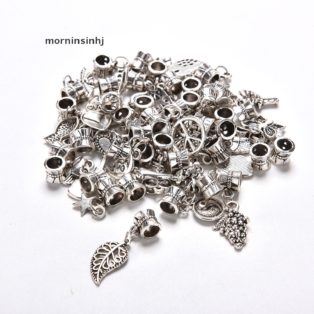 Mornin 40pcs Manik-Manik Tibet Warna Silver Gaya Eropa