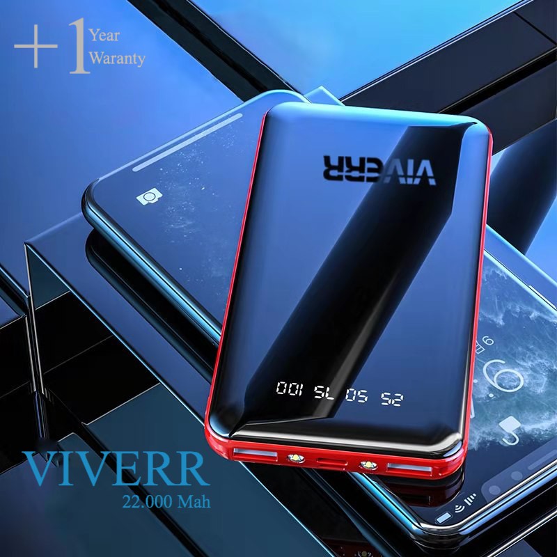 Powerbank Viverr 22.000 Mah SUPER SLIM With DUAL DOUBLE LED lampu Resmi 1 Tahun murah berkualitas