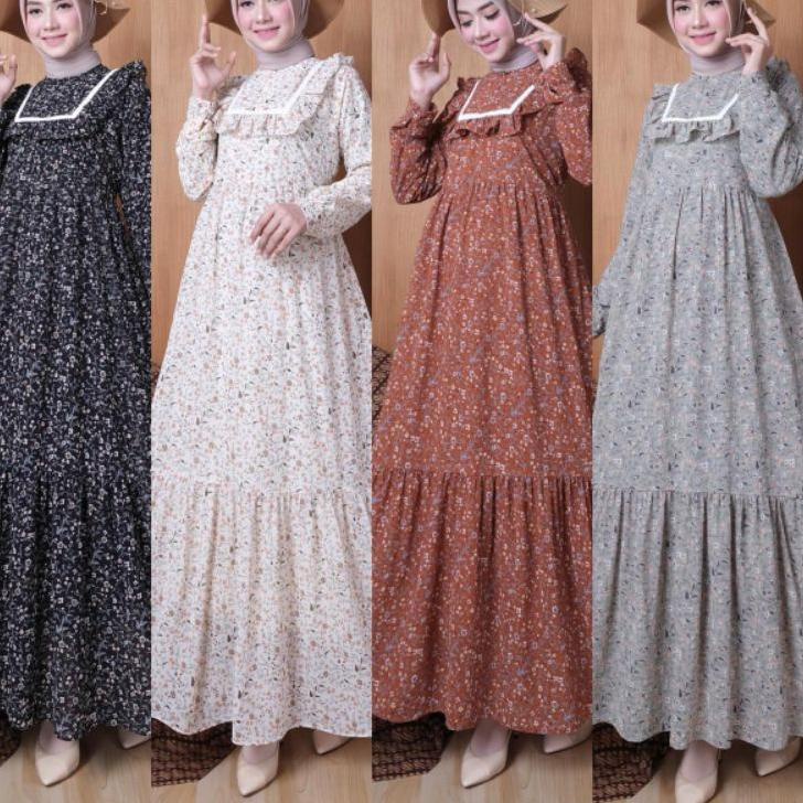 Penjualan Terbanyak.. gamis terbaru bahan seruty babydoll motif print bunga kecil serian 4A