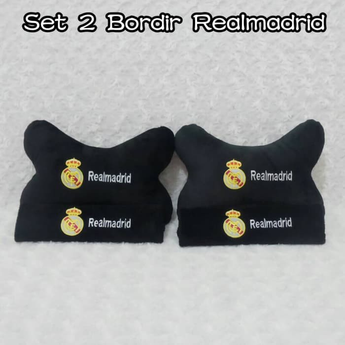 Set car bantal headrest sandaran kepala jok leher kursi mobil ReaL MadRid realmadrid hitam 2 N