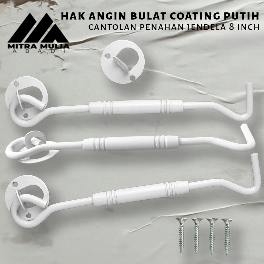 Hak Angin Bulat Coating Putih I Cantolan Penahan Jendela 8 inch / 20cm