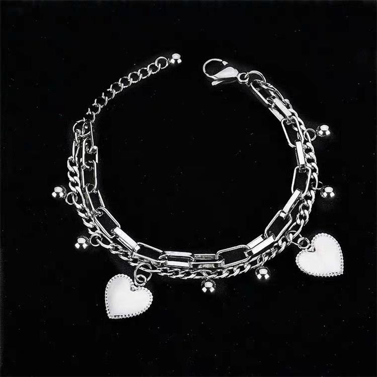 Multilayer Love Round Bead Pendant Bracelet Titanium Steel Retro Fashion Hip Hop Bracelet