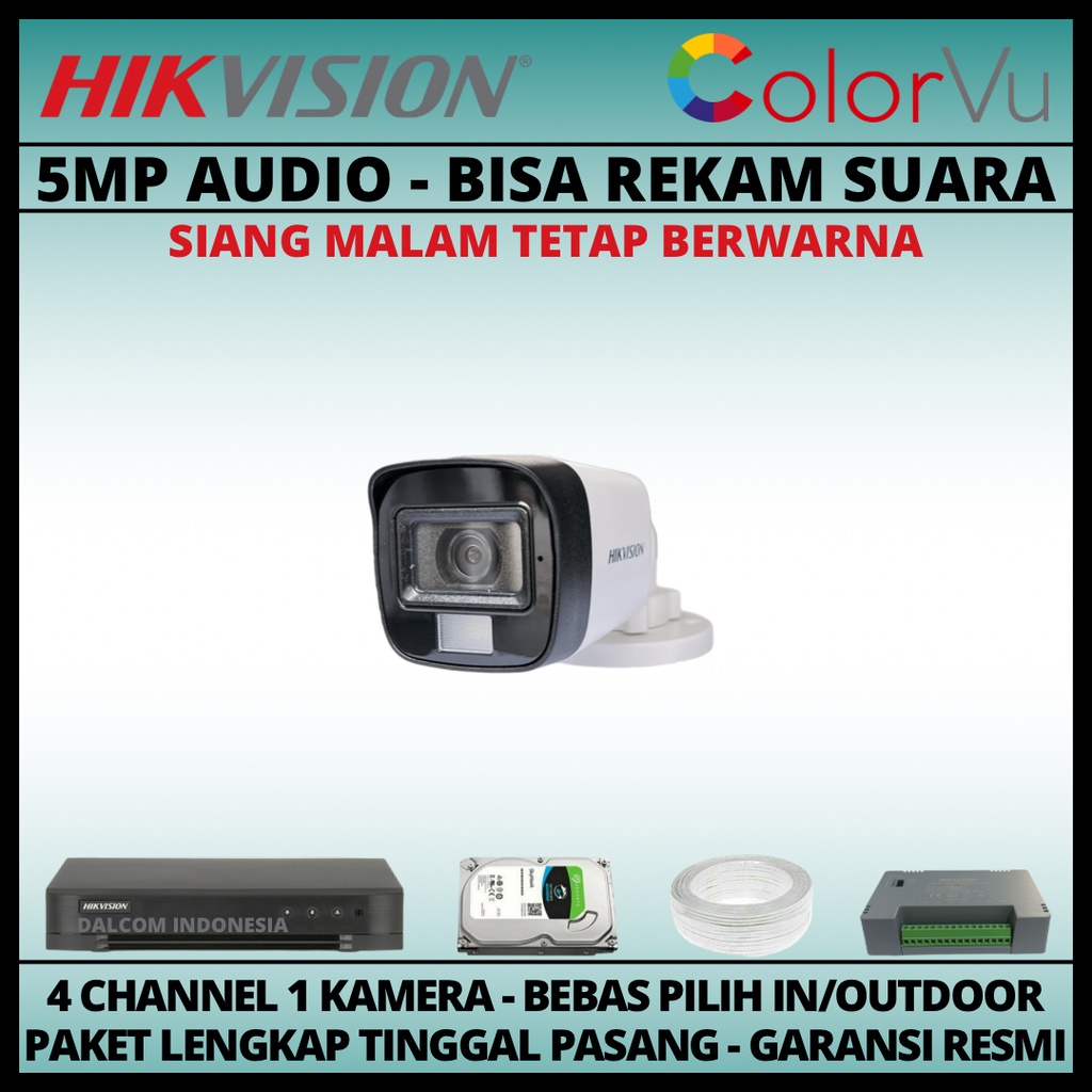 PAKET CCTV HIKVISION COLORVU 5MP 4 CHANNEL 1 KAMERA COLORFUL