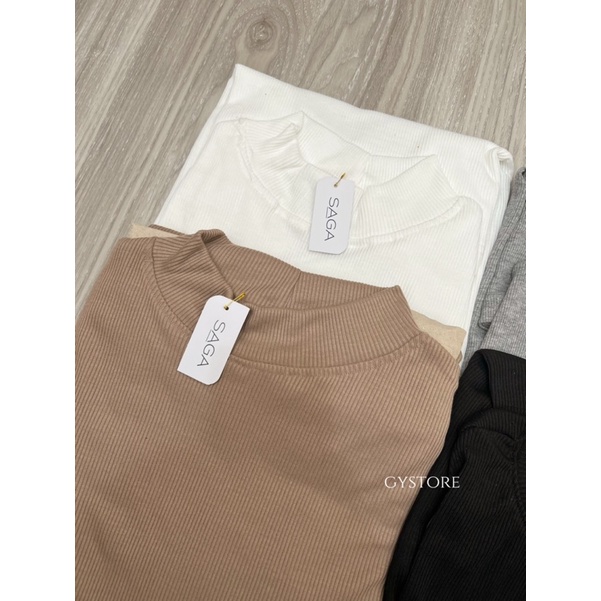 Kaos Rib Turtleneck Lengan Pendek