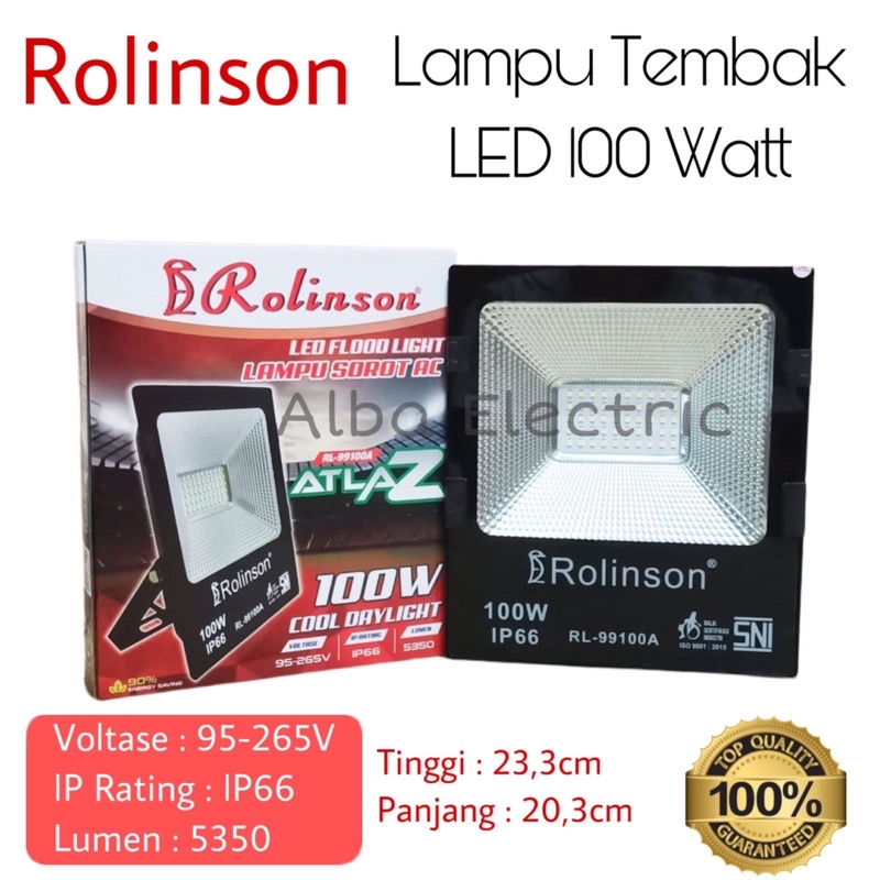 Lampu Sorot LED 100 Watt Putih ROLINSON IP66 Lampu Tembak LED 100W FloodLight 100W