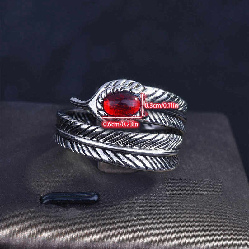 Fancyqube Fancycube Cincin Sterling Silver 925 Bentuk Bulu Aksen Ruby Handmade