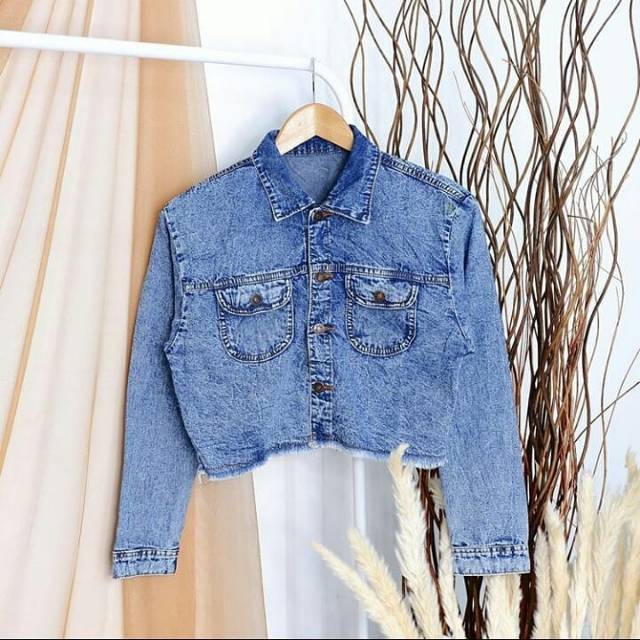 JAKET JEANS WANITA NIRINA CROP ACID MURAH / JAKER NIRINA CROP ICE BLUE MURAH