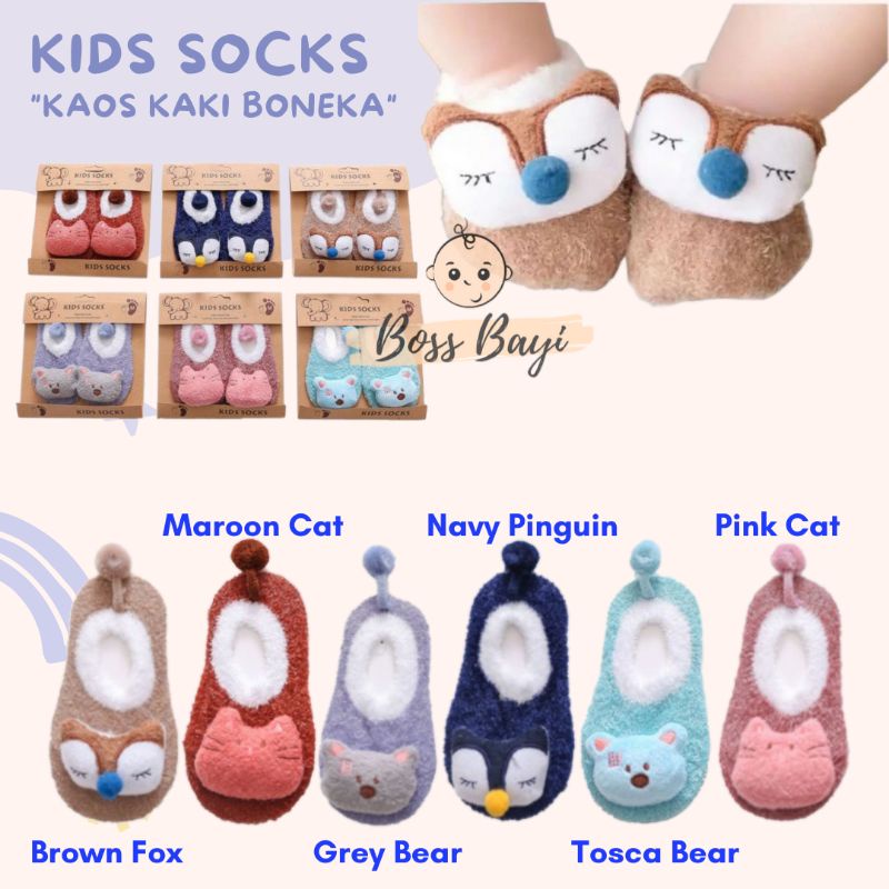 KIDS SOCKS Sepatu Prewalker Boneka Motif ANIMAL Kaos Kaki Korea Anak Bayi / Kaos Kaki Prewalker Anak Bulu Lembut motif ANIMAL