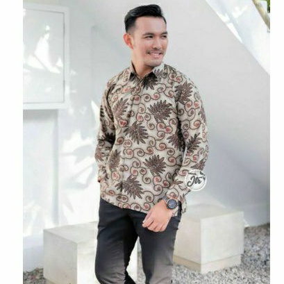 Baju Batik Pria Slim fit Putih Manis Mahal Soloan Lengan panjang pendek