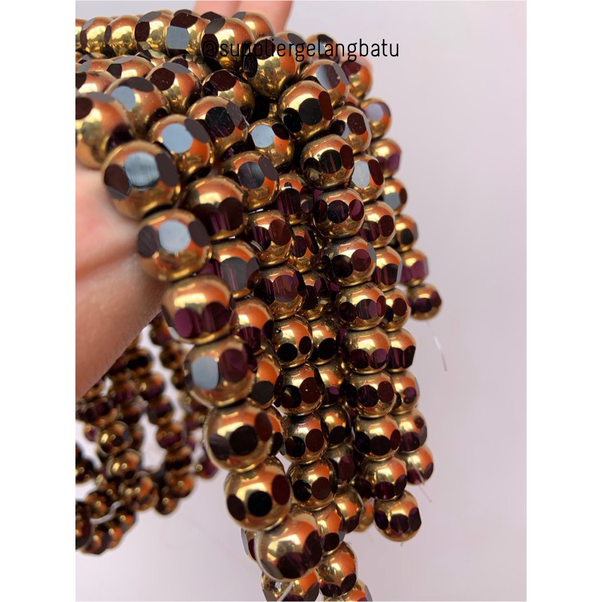 kristal BINGKAI GOLD 10mm ungu bahan spacer gelang kalung pembatas