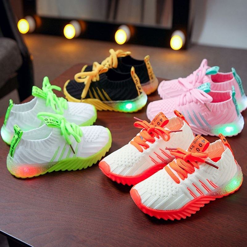 BJS018 - BLACK/GREEN/ORANGE/PINK - Sepatu Sneakers Anak Imut SEPATU ANAK SEKOLAH SNEAKERS ADA LAMPU LED TALI FLAT LUCU BAGUS FASHION IMPORT TERMURAH TERLARIS TERBARU BAGSTORE JAKARTA JSK018