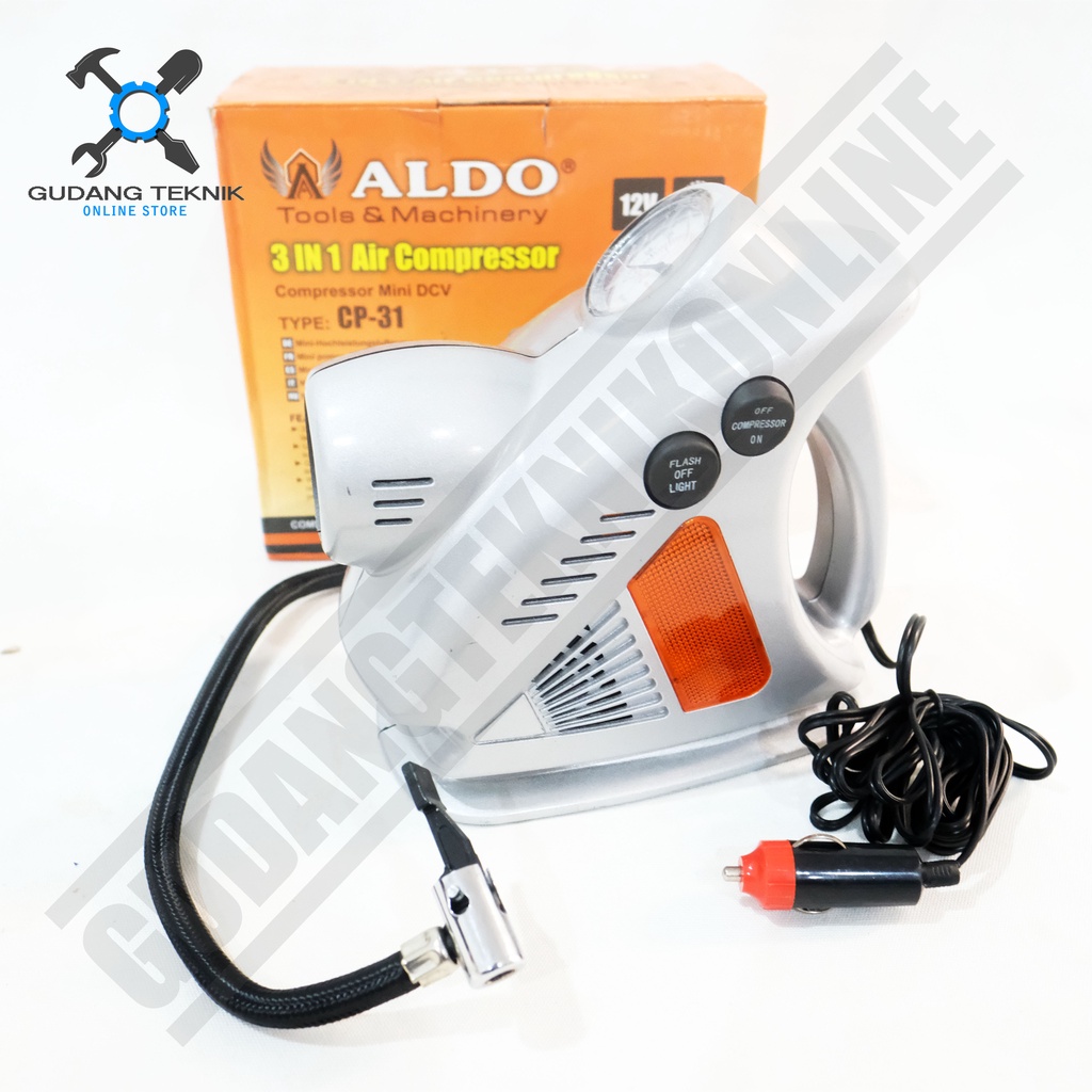 Kompresor Angin Mini Portable 3in1 ALDO DC CP31 / Air Compressor Pompa Angin Senter CP 31 CP-31 ALDO