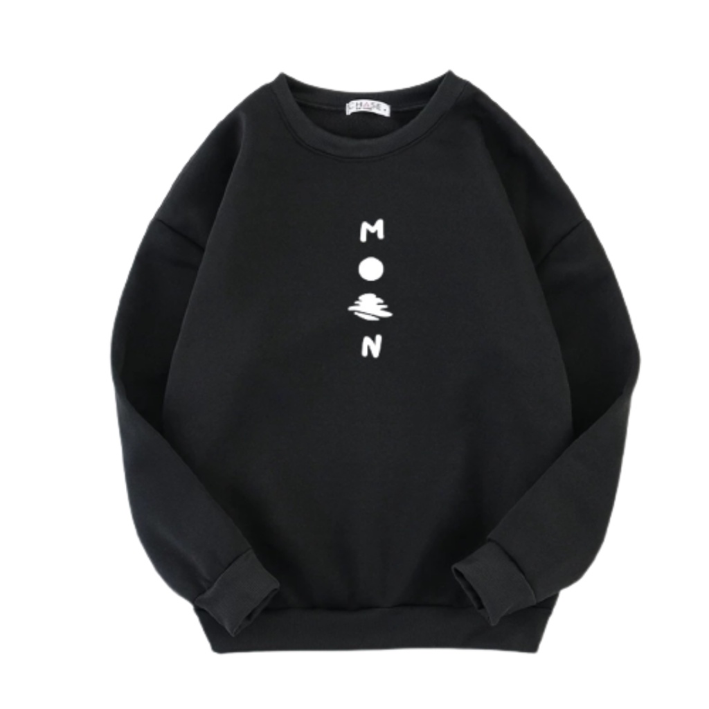 Crewneck Disrto hitam MOON  Switer pria aesthtic simple musim semi crewneck flecee tebal jepang style sweater &amp; sweatshirt bigsize M L XL XXL simple crewneck cowo sablon terlaris Sweater cardigan polos pria wanita dewasa