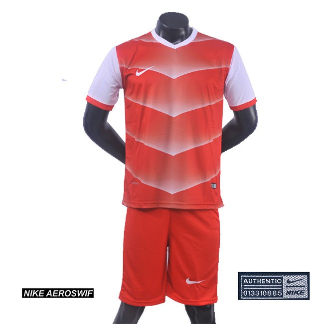 Baju Jersey Futsal Setelan Kaos Bola Kostum Futsal Arrow Merah Garis Putih Terlaris