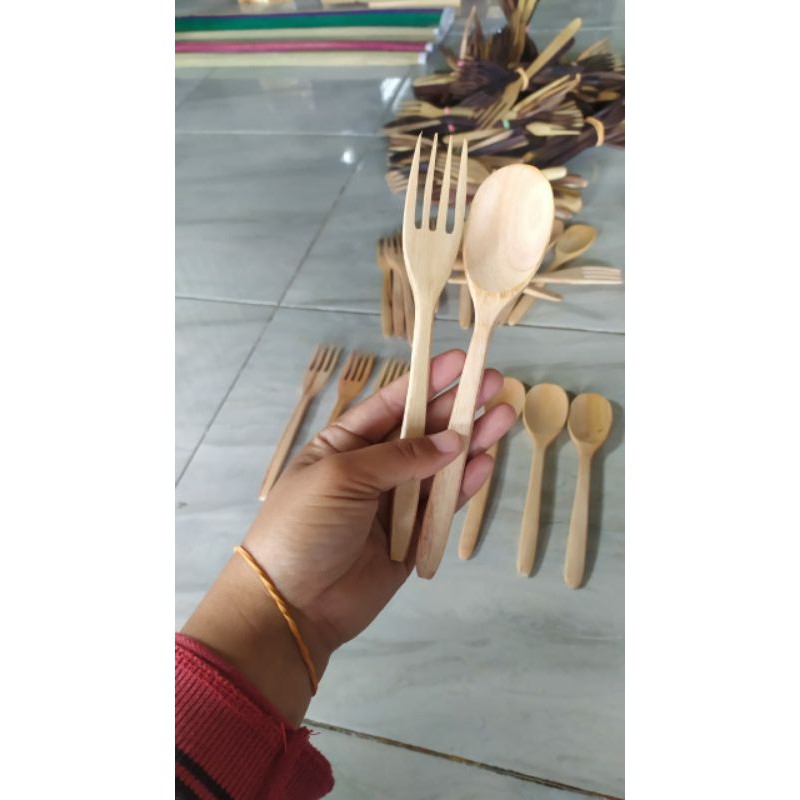 Sendok Panjang 12.14.16.18 cm dan Garpu Kayu panjang 16.18 cm Bahan Kayu Mahoni