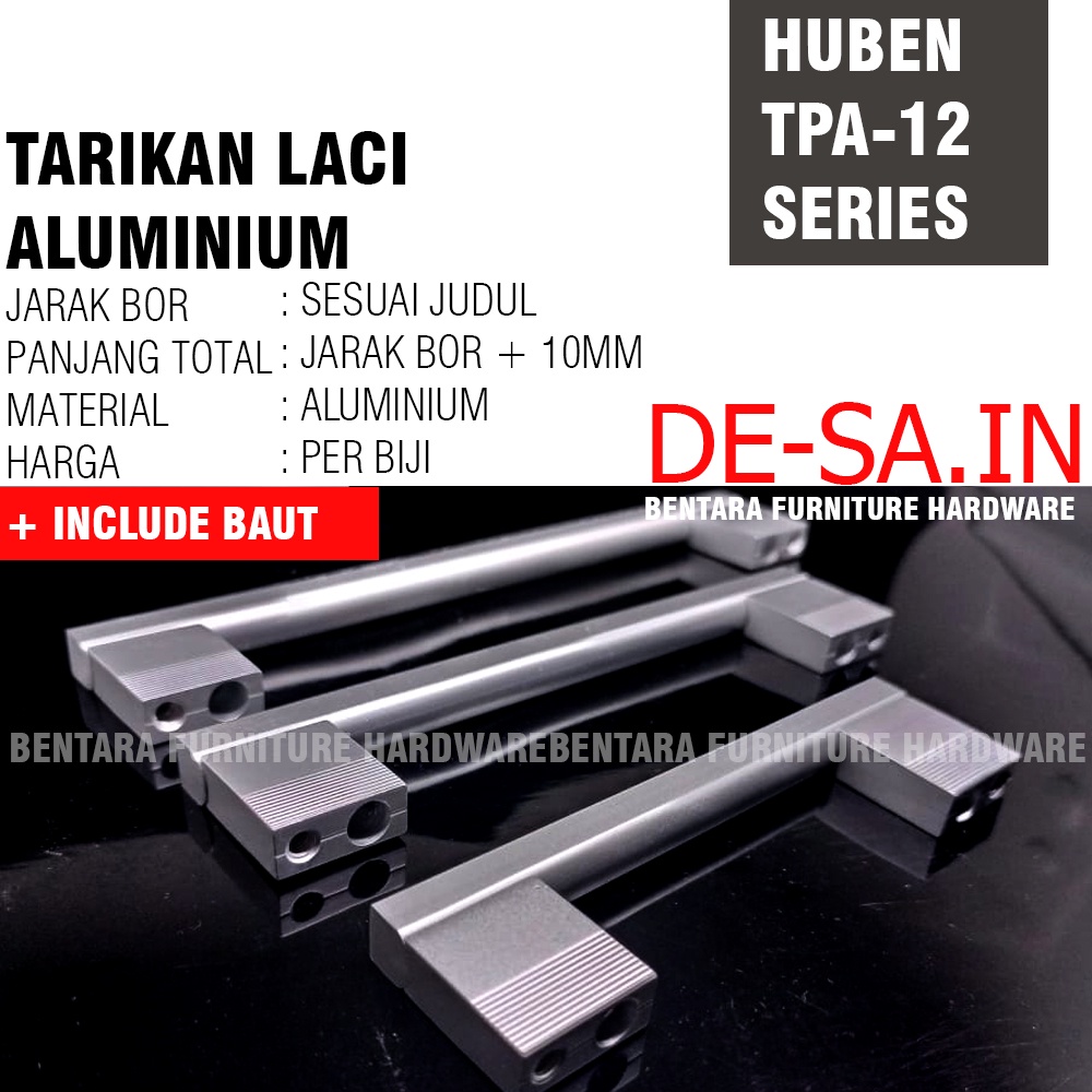 HUBEN TPA-12 192 MM - TARIKAN LACI MEJA LEMARI KABINET GAGANG PINTU Handle Aluminium Anodize (Sekitar 19 - 20 CM)