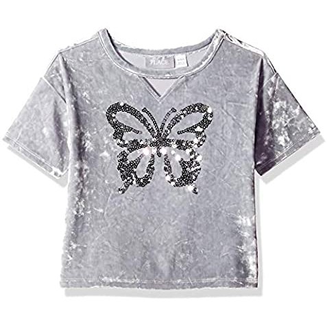 PLACE Girls Short Sleeve Sequin Graphic Velour Cut Out Top BUTTERFLY