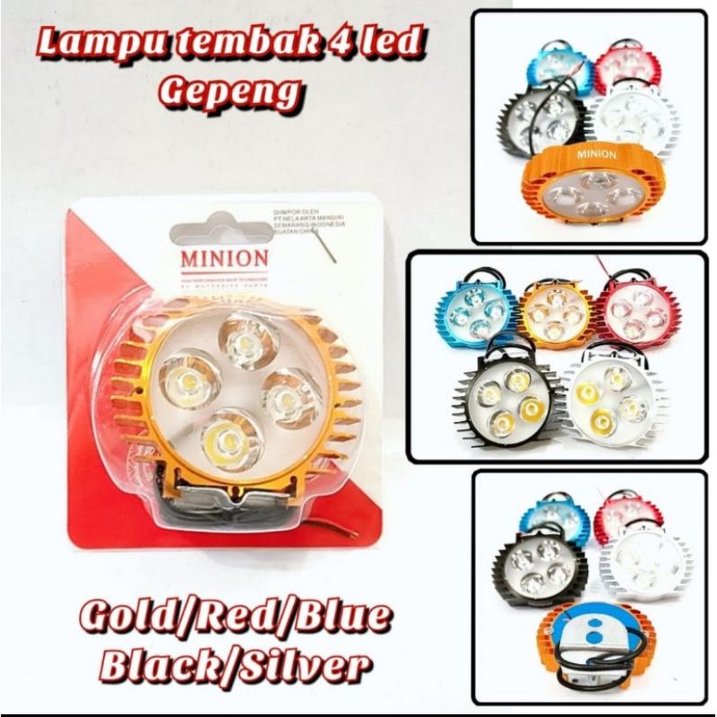 Lampu Sorot 4 mata Lampu Tembak 4 LED Gepeng 3 Mode Universal