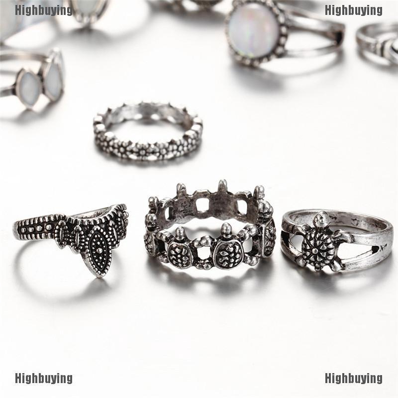 Hbid 12PCS / Set Cincin Nikah Silver Hias Opal Api Putih Untuk Wanita