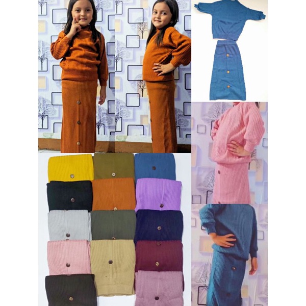 setelan rajut anak perempuan, setelan rajut anak, rok rajut dan atasan rajut panjang, setelan rajut 