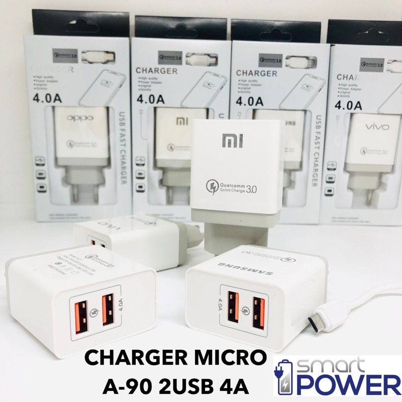 CHARGER MICRO A-90 ALL BRAND 2USB 4A IC SMARTPOWER