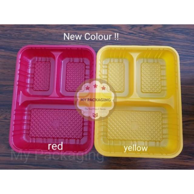 Lunch box sekat 3 / tray bento box + tutup (50pcs)