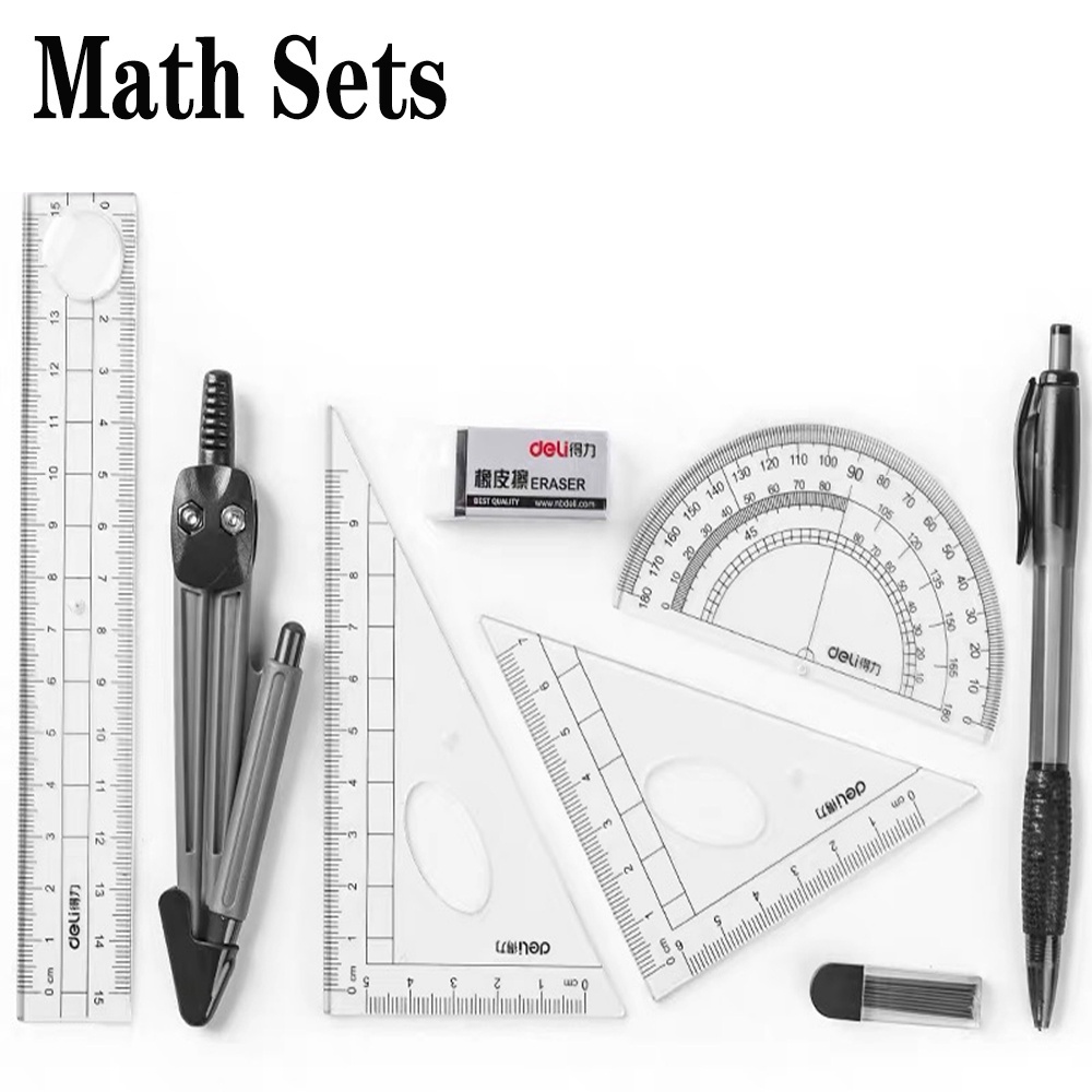 QUINTON 8 pcs /set Geometry Kit Set Examination Math Learning Tools Math Sets Protractor Stationery Student Supplies Ruler Compass Eraser Compass Ruler Kit/Multicolor